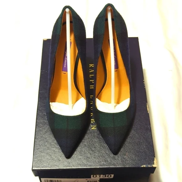 Ralph Lauren Celia Black Watch Tartan Pumps Women's Size 6/36 B Black Mu Tartan. - Picture 1 of 13